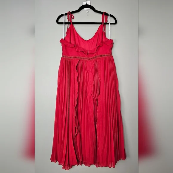 Lulus Never a Dull Moment Bright Red Tie-Strap Pleated Midi Dress, Size XL - Picture 10 of 11